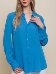 EVA SOLID BUTTON FRONT SHIRT||BLUE