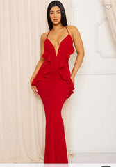 EEVA HALTER NECK PLUNGING V NECK GOWN