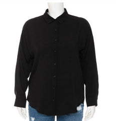 ONEEKA OVERSIZED BUTTON FRONT SHIRT||BLACK