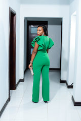 ELLE DOUBLE LAYER RUFFLE  SLEEVE JUMPSUIT||GREEN