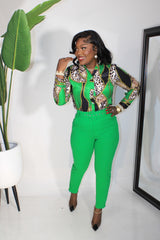 ALEXXIS BELTED  PANTS SET||GREEN